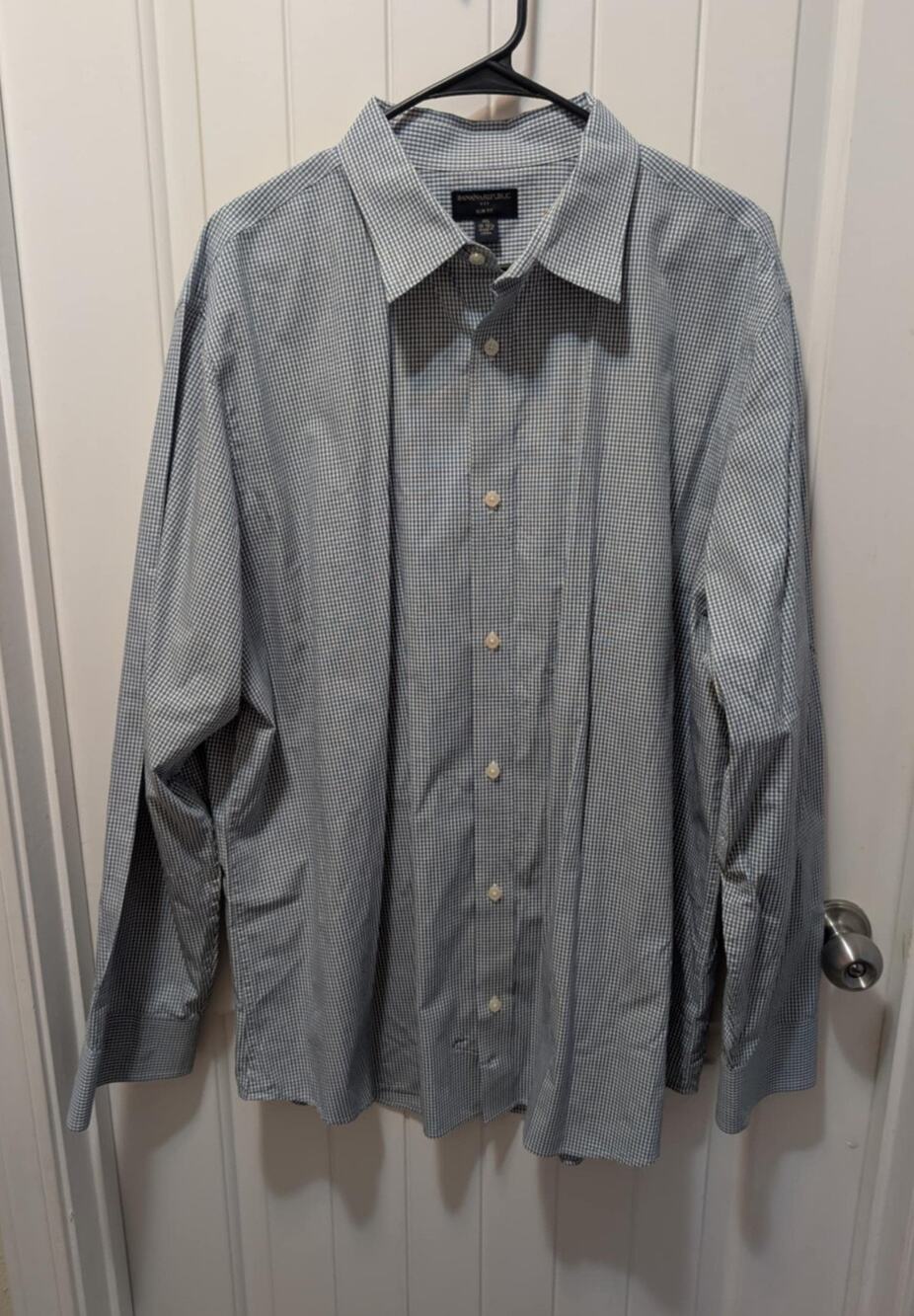 Banana Republic Slim Fit Men's Long Sleeve Dress Shirt Size XXL Blue White Plaid